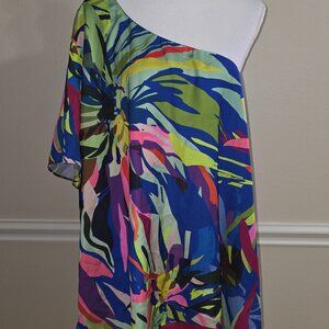 Gibson Latimer Tropical Oasis One Shoulder Blouse NWT XL